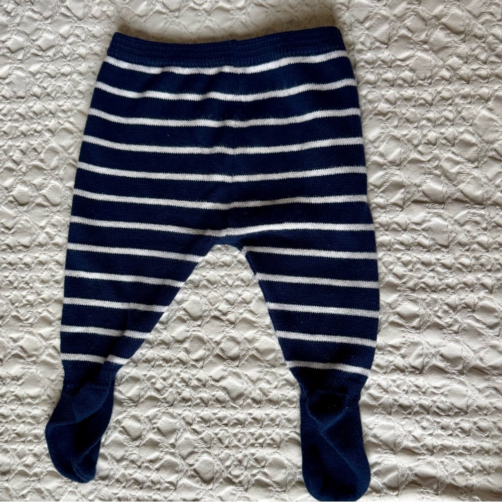 Navy & White Striped Baby Footed Knit Pants - Picture 2 of 4